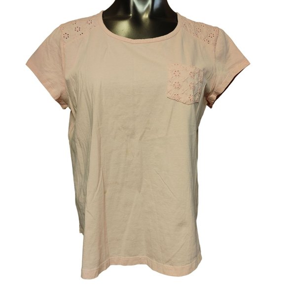Croft & Barrow Women's Light Pink Eyelet Laced Short Sleeve Top Large - Picture 1 of 3